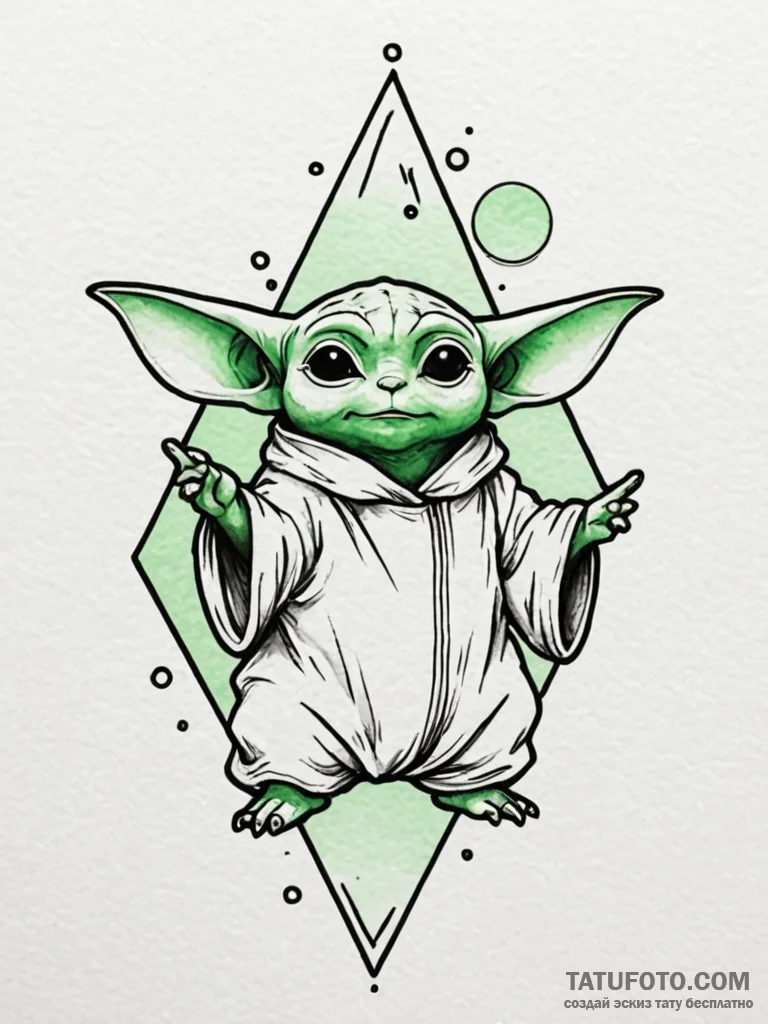 Watercolor sketch of grogu using the force, s... - эскиз тату (№1752690474_0, 16.07.2025 18:27) — Tatufoto.com