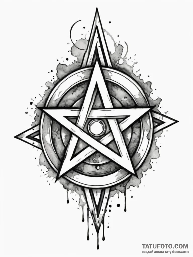 Pentagram, artistic tattoo sketch, on a clean… — эскиз тату (№1752690555_0, 16.07.2025 18:29) — Tatufoto.com