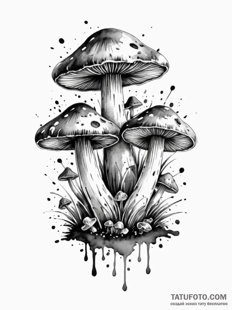 Mushrooms, artistic tattoo sketch, watercolor… — эскиз тату (№1752690637_0, 16.07.2025 18:30) — Tatufoto.com
