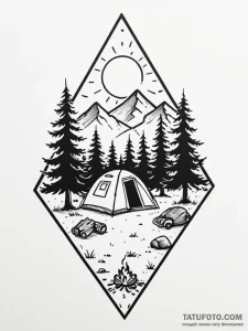 Tattoo design a small, minimalist camping sce... - эскиз тату (№1752690883_0, 16.07.2025 18:34) — Tatufoto.com