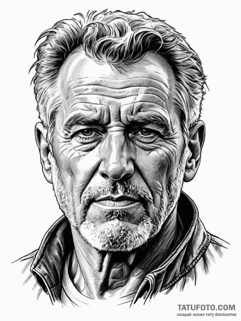 Graphic novel style portrait of a grizzled, o... - эскиз тату (№1752691290_0, 16.07.2025 18:41) — Tatufoto.com