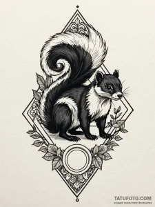 Skunk, tattoo drawing outline, on a clean whi... - эскиз тату (№1752691857_0, 16.07.2025 18:50) — Tatufoto.com