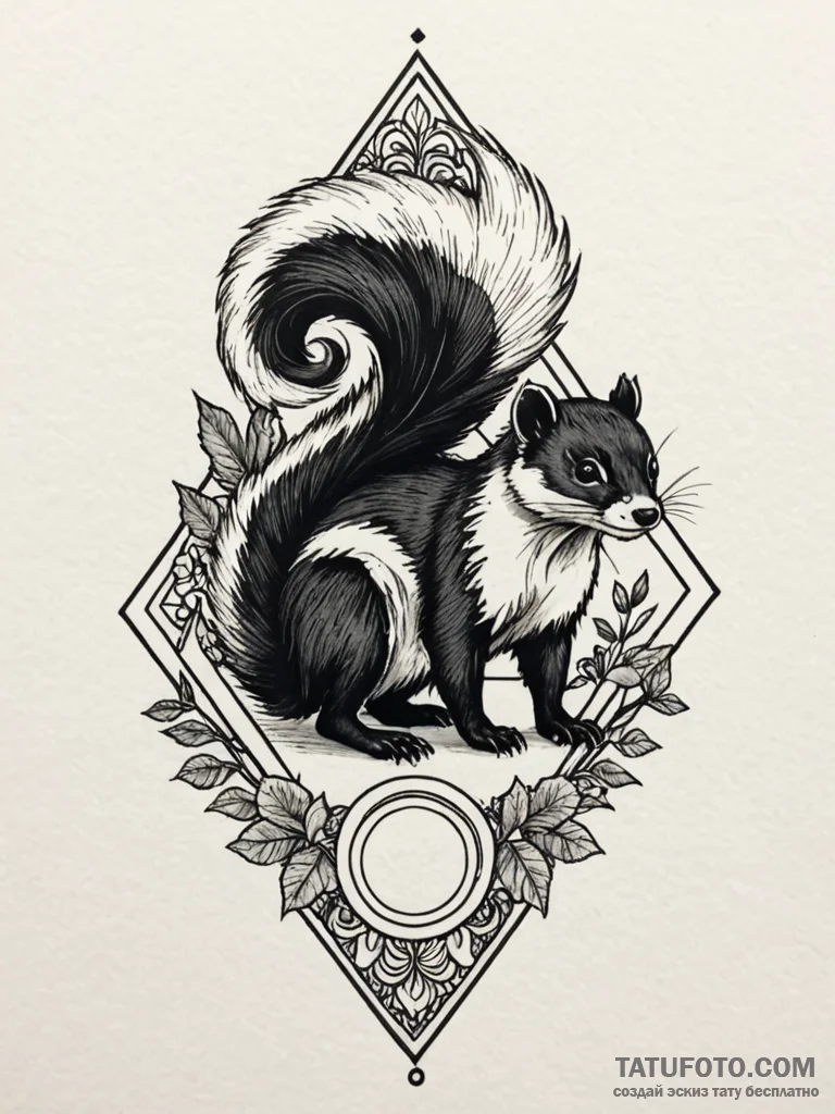 Skunk, tattoo drawing outline, on a clean whi... - эскиз тату (№1752691857_0, 16.07.2025 18:50) — Tatufoto.com
