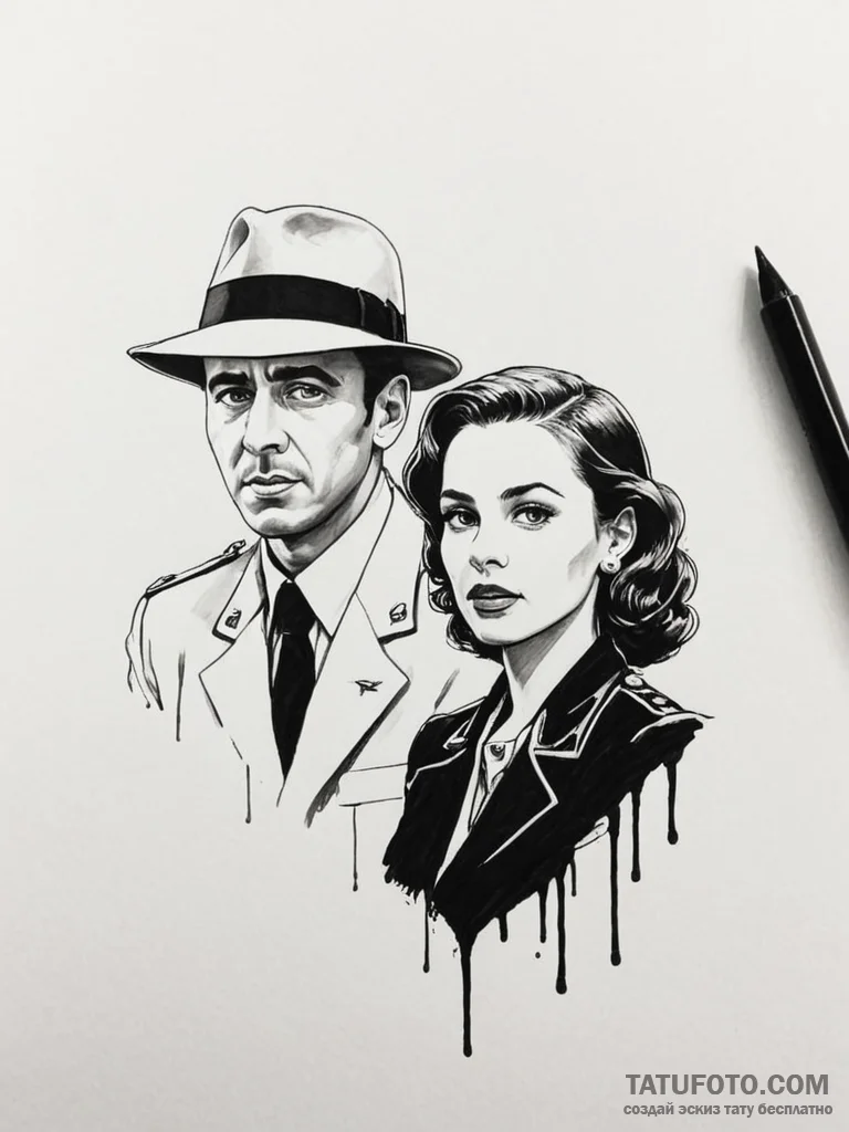A sketch of the main characters from casablan... - эскиз тату (№1752691938_0, 16.07.2025 18:52) — Tatufoto.com