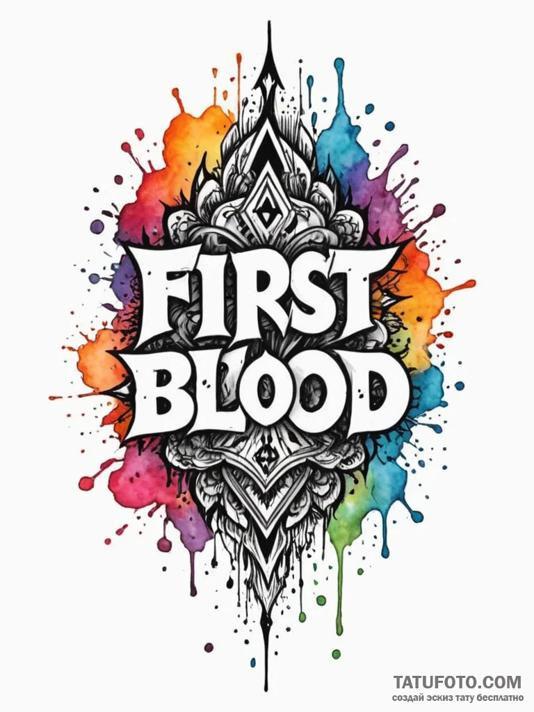 Tattoo sketch a "first blood" message in a gr... - эскиз тату (№1752692022_0, 16.07.2025 18:53) — Tatufoto.com