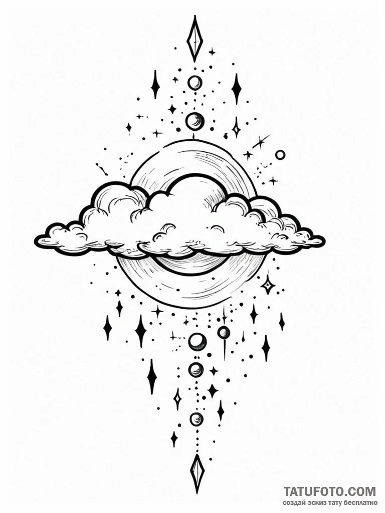 Tattoo sketch a subtle cloud texture on a cel... - эскиз тату (№1752692581_0, 16.07.2025 19:03) — Tatufoto.com