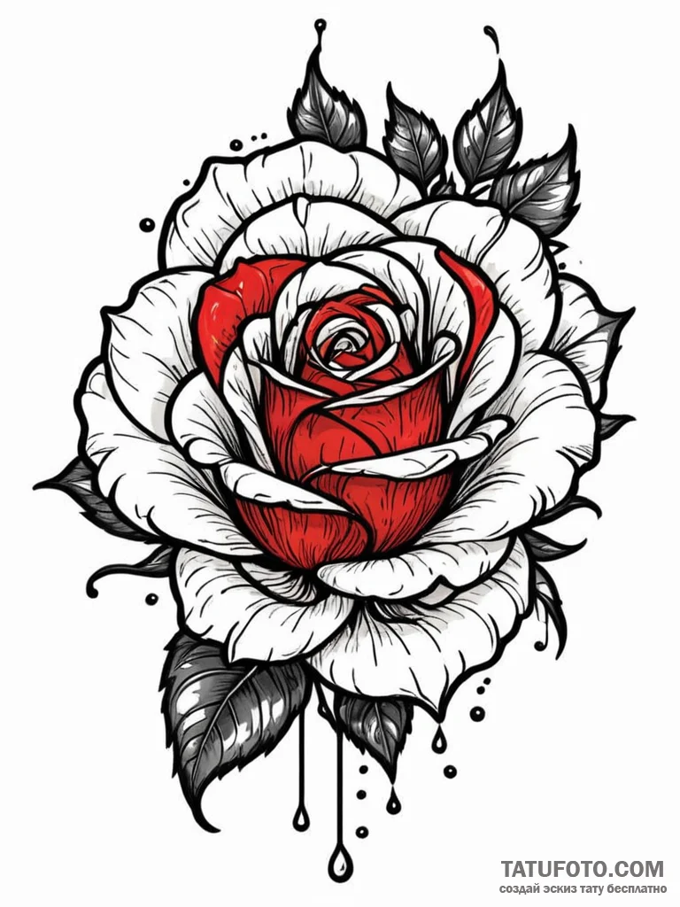 Tattoo design a single, vibrant red rose, ful... - эскиз тату (№1752692909_0, 16.07.2025 19:08) — Tatufoto.com