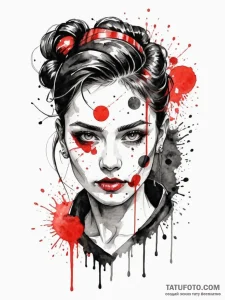 A trash polka composition of l's face, with s... - эскиз тату (№1752693505_0, 16.07.2025 19:18) — Tatufoto.com