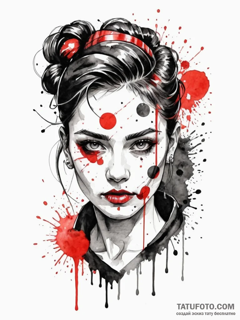 A trash polka composition of l’s face, with s… — эскиз тату (№1752693505_0, 16.07.2025 19:18) — Tatufoto.com