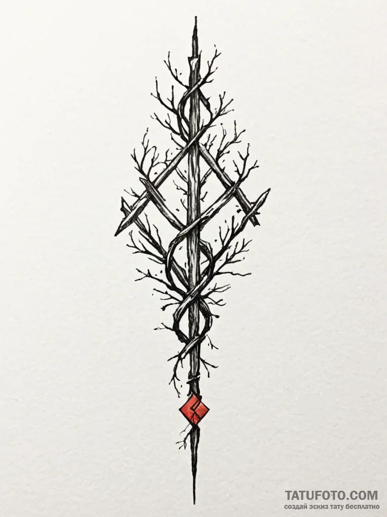 128. tattoo sketch: "rod" rune as a central e... - эскиз тату (№1752693889_0, 16.07.2025 19:24) — Tatufoto.com