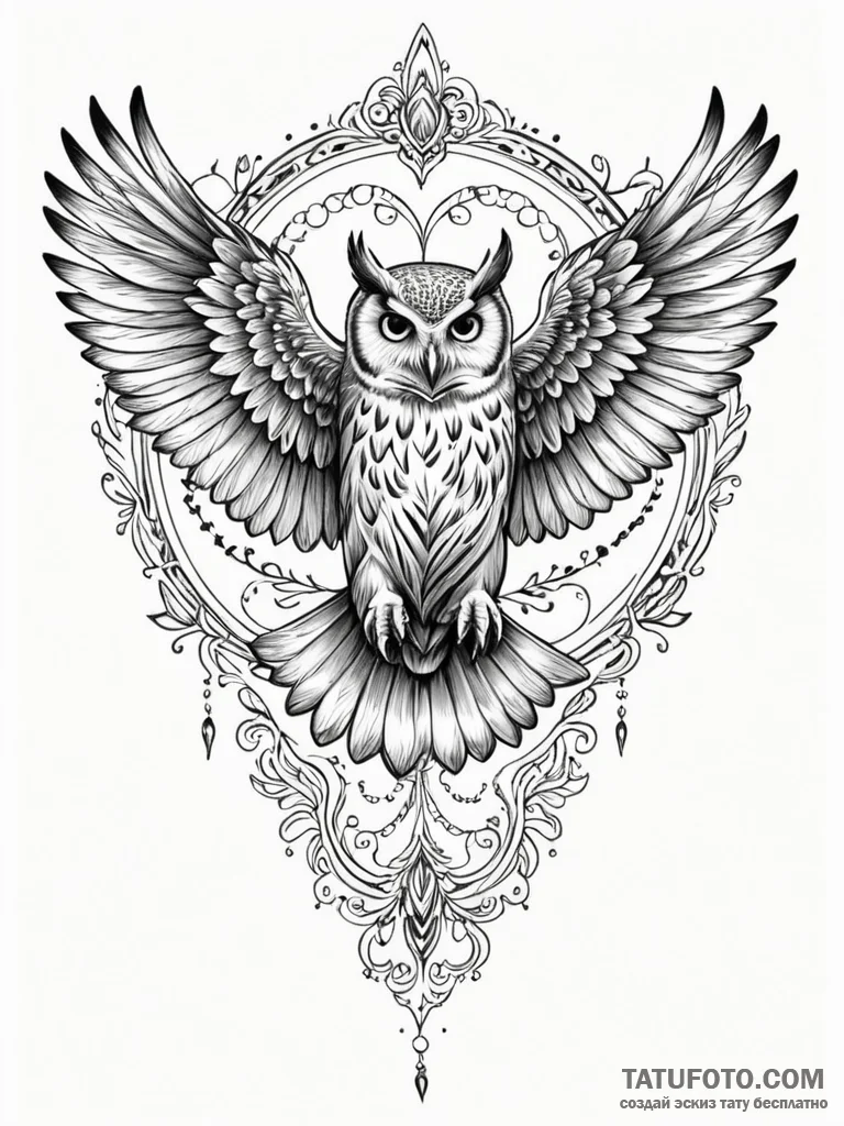 A sketch of hedwig the owl in flight., artist... - эскиз тату (№1752694512_0, 16.07.2025 19:35) — Tatufoto.com