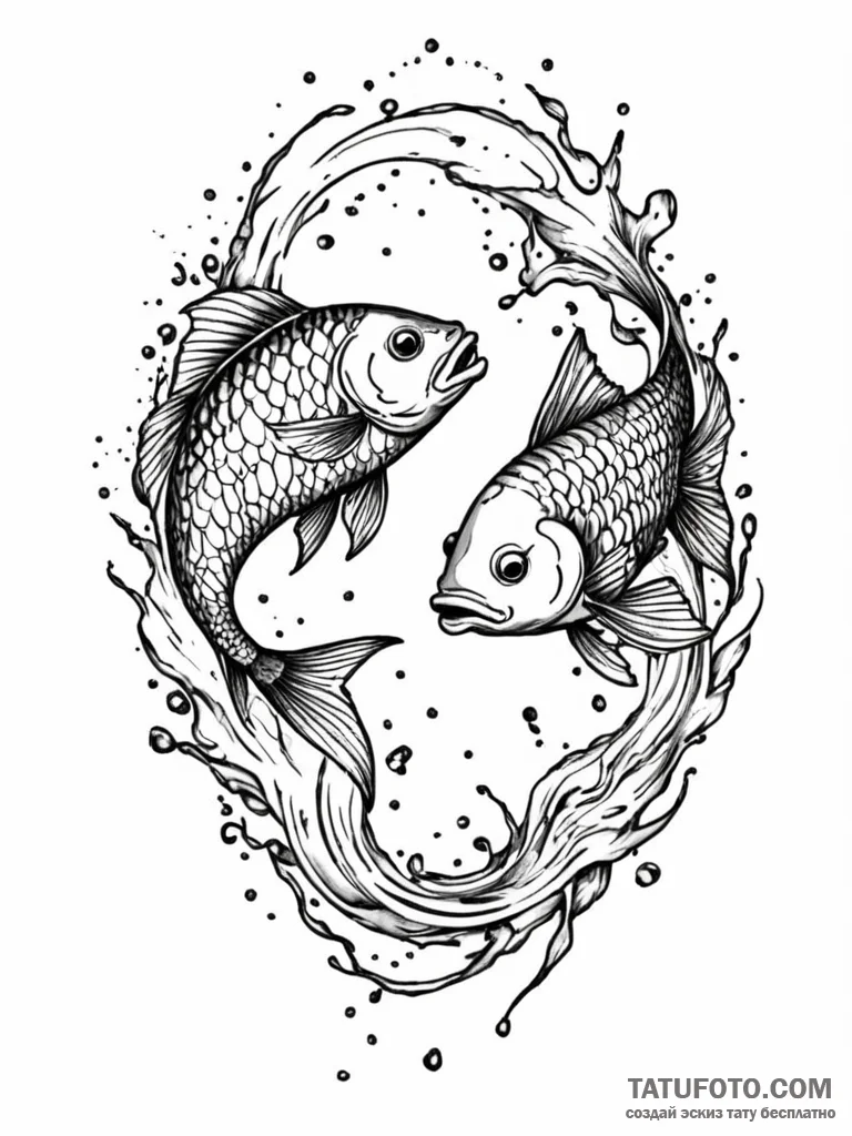 Tattoo design pisces fish, one appearing as a... - эскиз тату (№1752695560_0, 16.07.2025 19:52) — Tatufoto.com