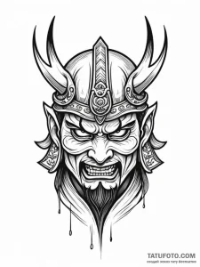 Tattoo design a samurai mask (menpo) with a f... - эскиз тату (№1752695881_0, 16.07.2025 19:58) — Tatufoto.com