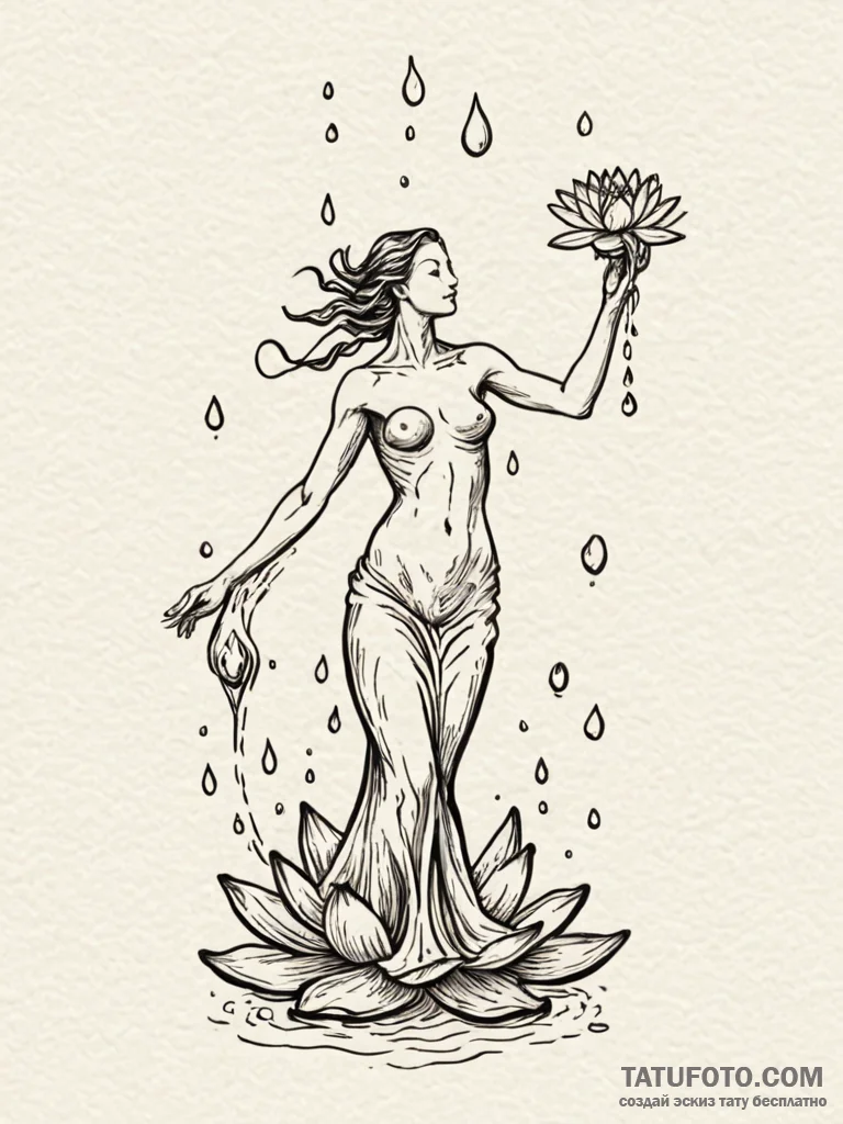 Tattoo sketch aquarius's water-bearer, pourin... - эскиз тату (№1752696441_0, 16.07.2025 20:07) — Tatufoto.com
