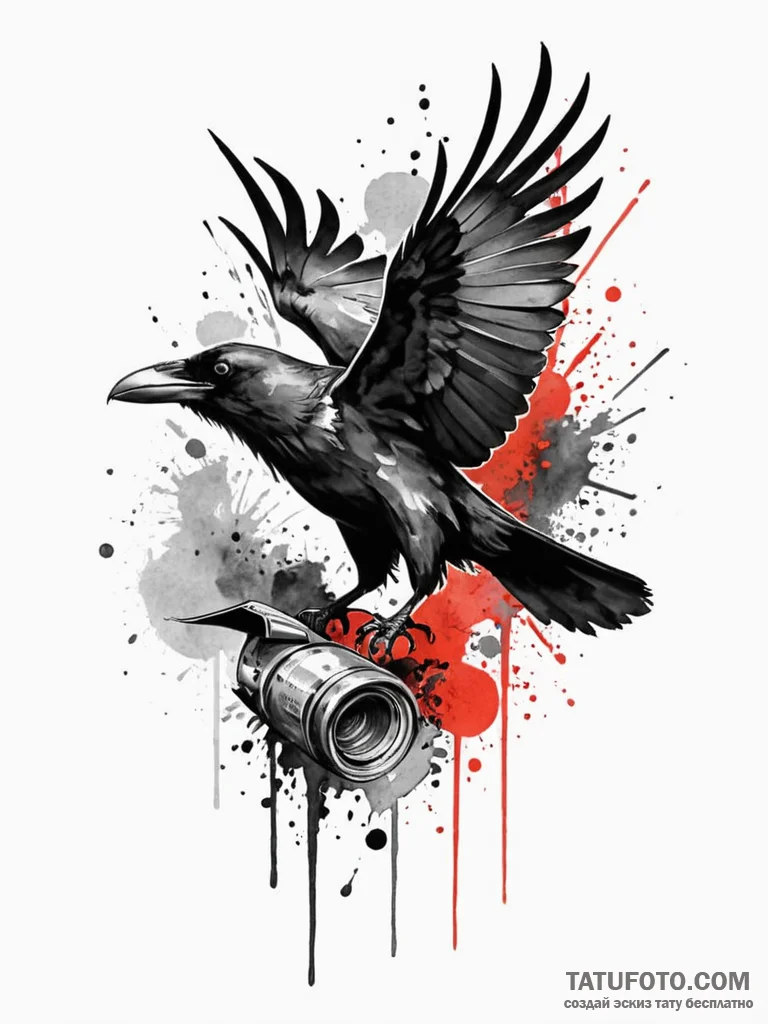 A trash polka composition of a raven with a t... - эскиз тату (№1752696522_0, 16.07.2025 20:08) — Tatufoto.com
