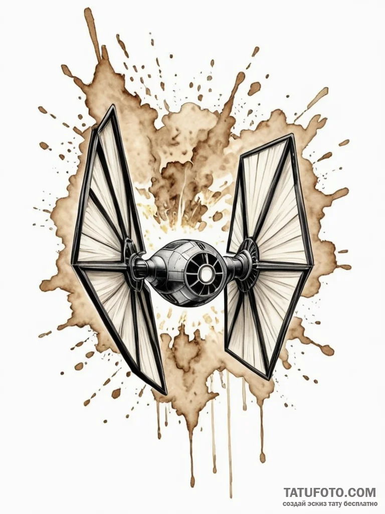 38. watercolor splash art of a tie fighter ex... - эскиз тату (№1752696761_0, 16.07.2025 20:12) — Tatufoto.com
