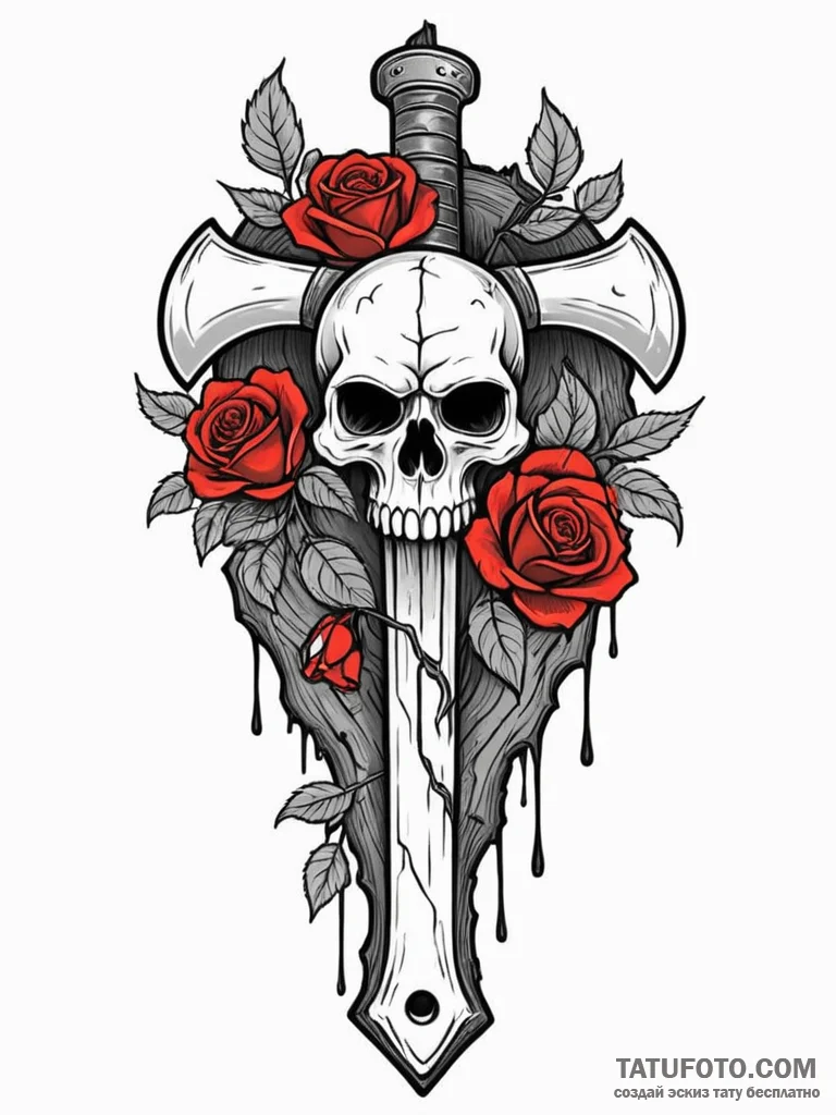 Tattoo sketch a warrior’s axe embedded in a t… — эскиз тату (№1752697001_0, 16.07.2025 20:16) — Tatufoto.com
