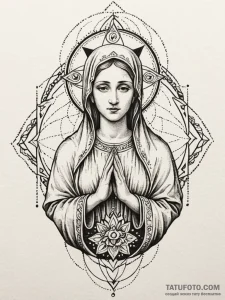 Mother of god, tattoo line art, sepia tone sk... - эскиз тату (№1752697162_0, 16.07.2025 20:19) — Tatufoto.com