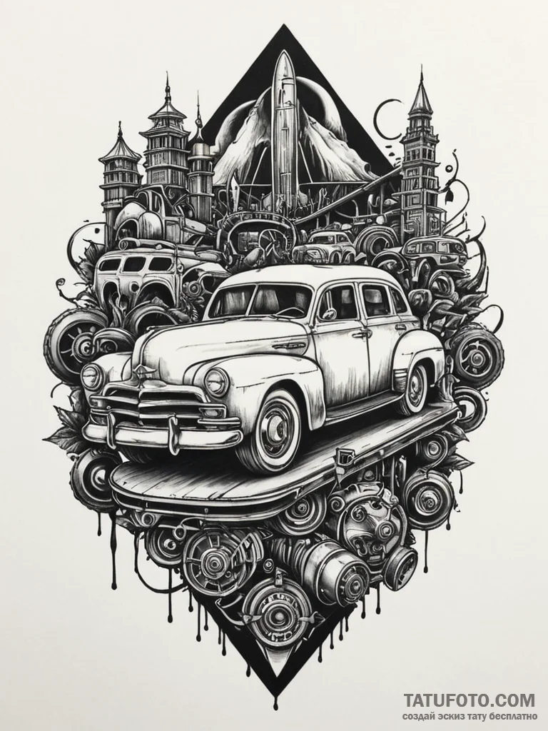 Transportation & machines, tattoo flash sheet... - эскиз тату (№1752697243_0, 16.07.2025 20:20) — Tatufoto.com