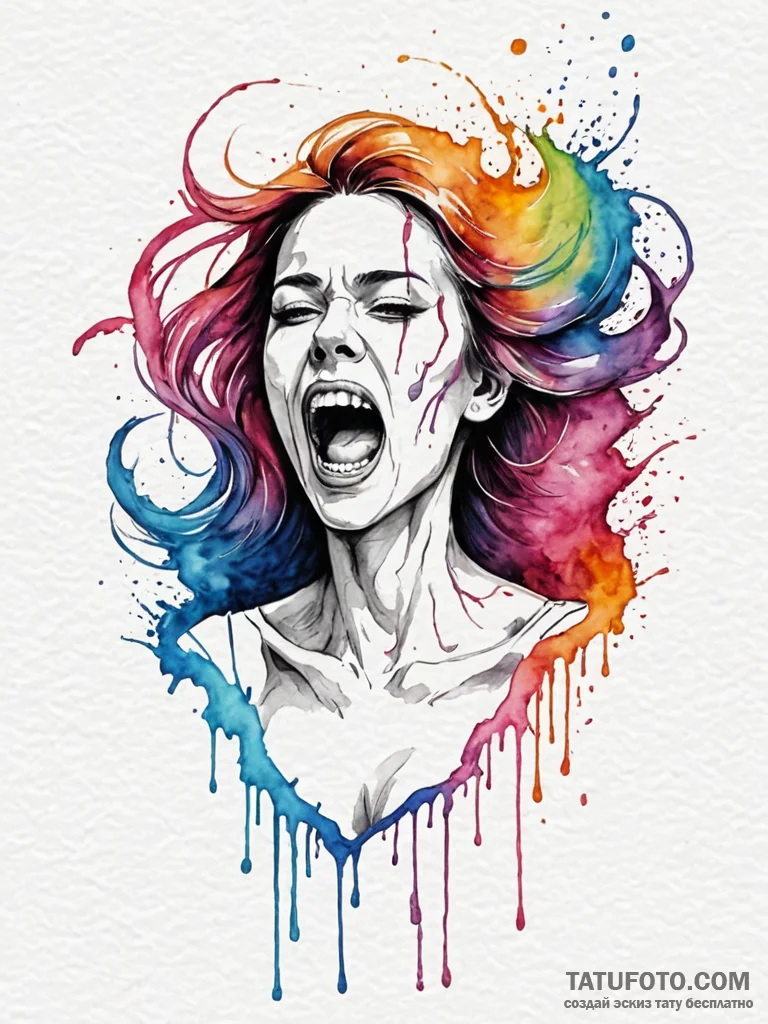 A sketch of a banshee, her scream visualized... - эскиз тату (№1752698125_0, 16.07.2025 20:35) — Tatufoto.com