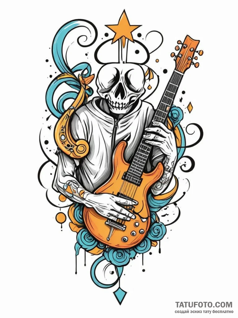 Tattoo design two stylized hands playing inst... - эскиз тату (№1752698205_0, 16.07.2025 20:36) — Tatufoto.com