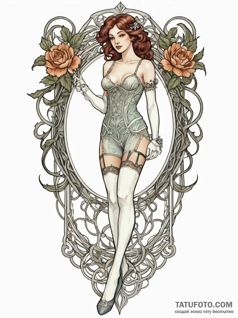 Stockings, artistic tattoo sketch, on a clean... - эскиз тату (№1752698284_0, 16.07.2025 20:38) — Tatufoto.com
