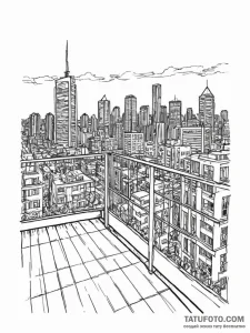 The view from a high-rise apartment balcony o... - эскиз тату (№1752698364_0, 16.07.2025 20:39) — Tatufoto.com