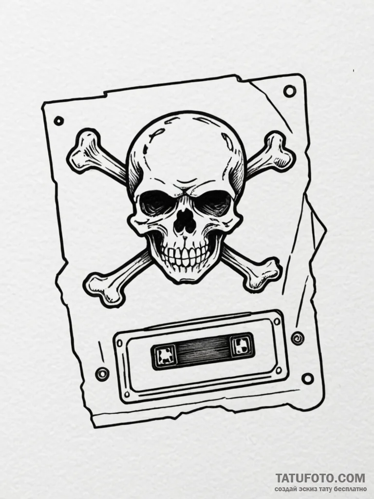 Tattoo design a floppy disk with a skull and... - эскиз тату (№1752698445_0, 16.07.2025 20:40) — Tatufoto.com