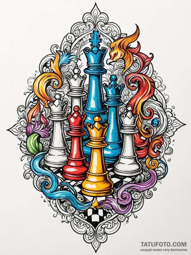 A detailed close-up of a half-finished game o... - эскиз тату (№1752698524_0, 16.07.2025 20:42) — Tatufoto.com