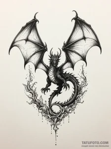 Tattoo sketch a dragon's wing casting a shado... - эскиз тату (№1752698715_0, 16.07.2025 20:45) — Tatufoto.com