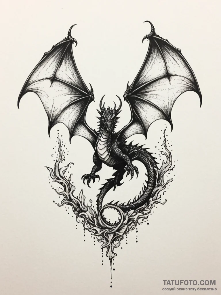 Tattoo sketch a dragon’s wing casting a shado… — эскиз тату (№1752698715_0, 16.07.2025 20:45) — Tatufoto.com