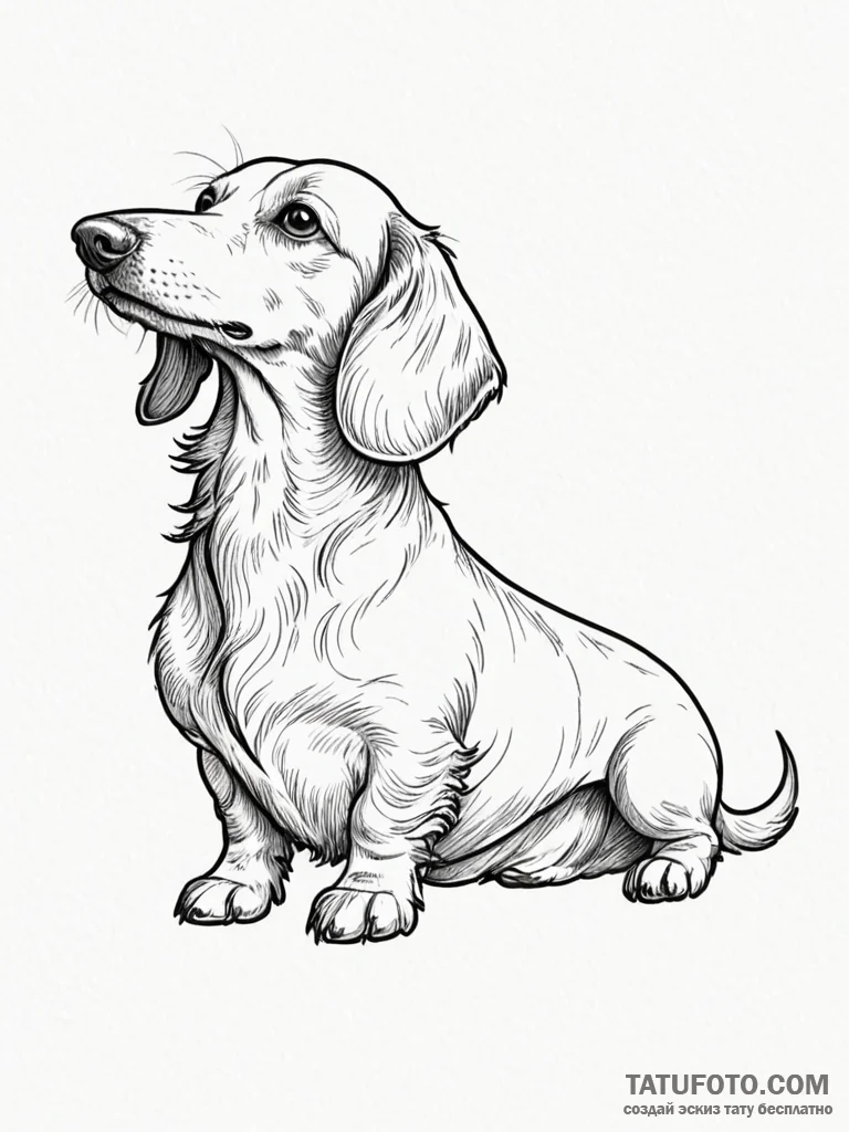 Dachshund with long hair, stand sideways - минимализм, тонкая линия - эскиз тату (№1752699008_0, 16.07.2025 20:50) — Tatufoto.com