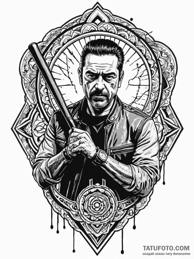 A neo-traditional portrait of negan from the... - эскиз тату (№1752699033_0, 16.07.2025 20:50) — Tatufoto.com