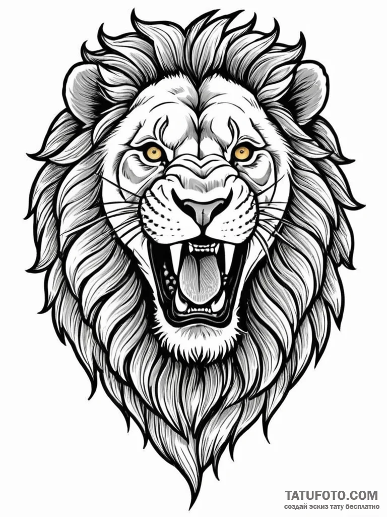 Tattoo sketch a lion roaring after a successf... - эскиз тату (№1752699434_0, 16.07.2025 20:57) — Tatufoto.com