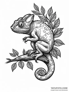 A chameleon perfectly camouflaged on a leafy... - эскиз тату (№1752699664_0, 16.07.2025 21:01) — Tatufoto.com