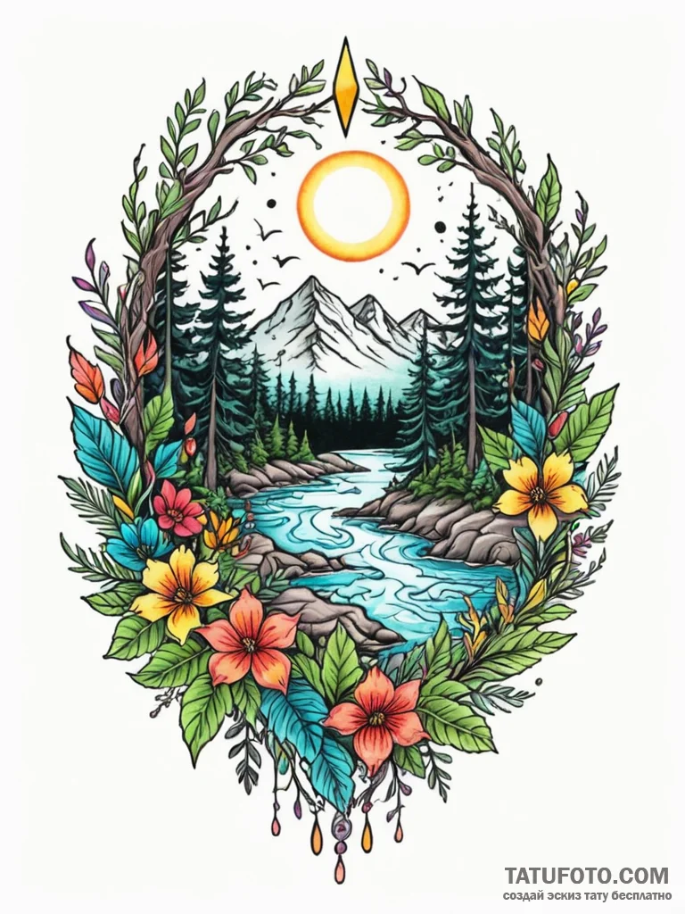 Tattoo design a lush fantasy forest with glow… — эскиз тату (№1752699894_0, 16.07.2025 21:04) — Tatufoto.com