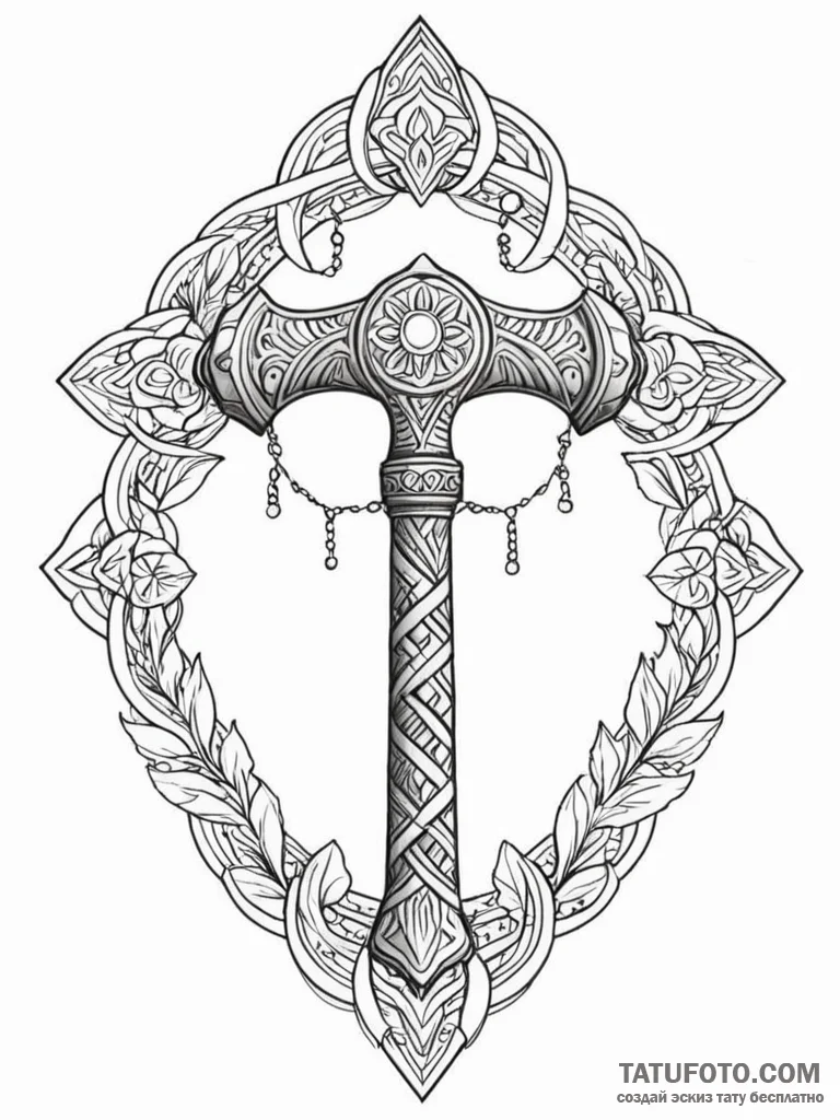 Tattoo sketch: perun's hammer used as a prote... - эскиз тату (№1752699974_0, 16.07.2025 21:06) — Tatufoto.com