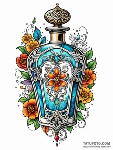Tattoo design a vintage perfume bottle with a... - эскиз тату (№1752700130_0, 16.07.2025 21:08) — Tatufoto.com