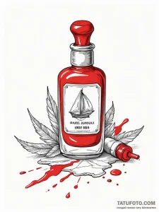A spilled bottle of red nail polish on a whit... - эскиз тату (№1752700286_0, 16.07.2025 21:11) — Tatufoto.com