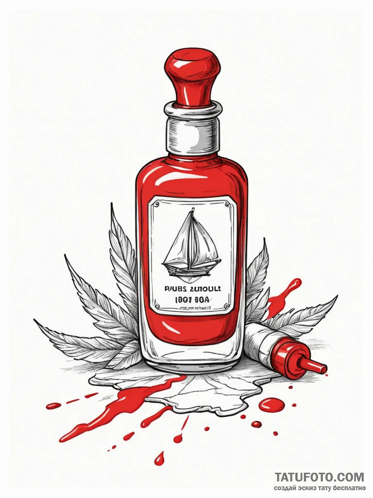 A spilled bottle of red nail polish on a whit... - эскиз тату (№1752700286_0, 16.07.2025 21:11) — Tatufoto.com