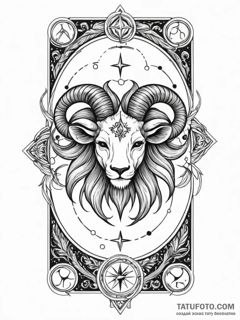 Tattoo sketch a zodiac glyph integrated into... - эскиз тату (№1752700442_0, 16.07.2025 21:14) — Tatufoto.com