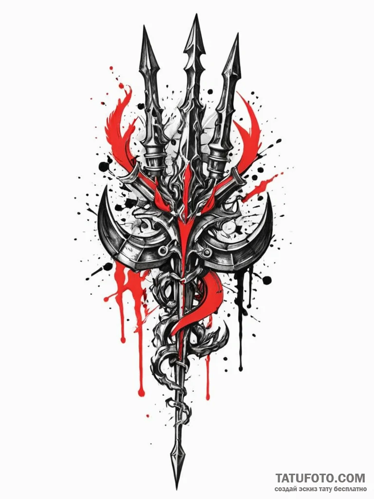 Trident, tattoo sketch design, black and red... - эскиз тату (№1752700835_0, 16.07.2025 21:20) — Tatufoto.com