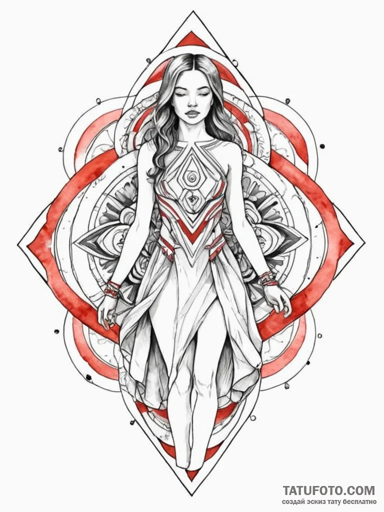 Watercolor sketch of the "woman in the red dr... - эскиз тату (№1752701145_0, 16.07.2025 21:25) — Tatufoto.com