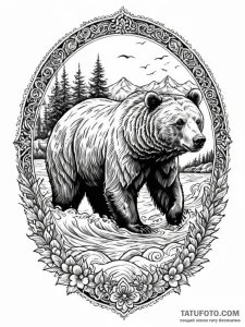 A brown bear standing in a river, trying to c... - эскиз тату (№1752701299_0, 16.07.2025 21:28) — Tatufoto.com