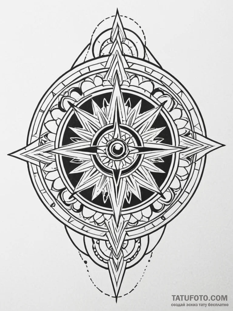 Tattoo sketch a minimalist compass with a hid... - эскиз тату (№1752701377_0, 16.07.2025 21:29) — Tatufoto.com