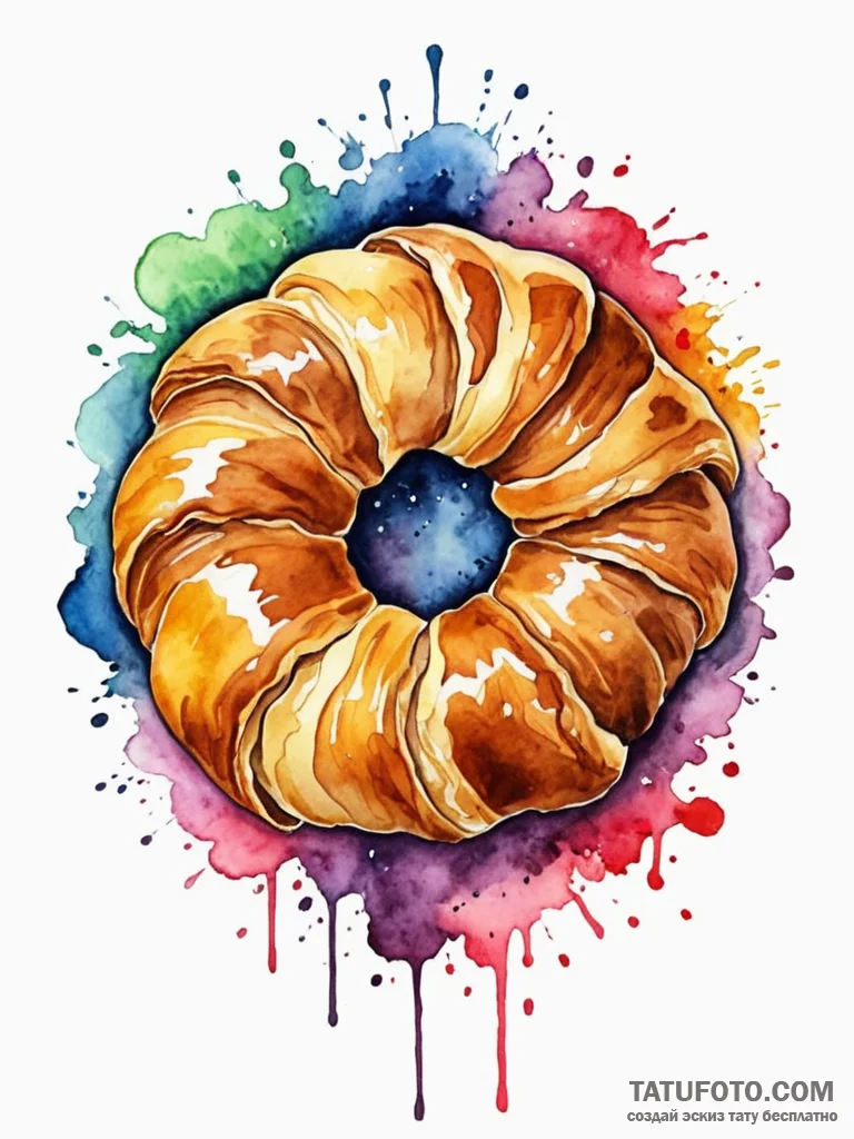 A close-up of a freshly baked croissant, show… — эскиз тату (№1752701455_0, 16.07.2025 21:30) — Tatufoto.com