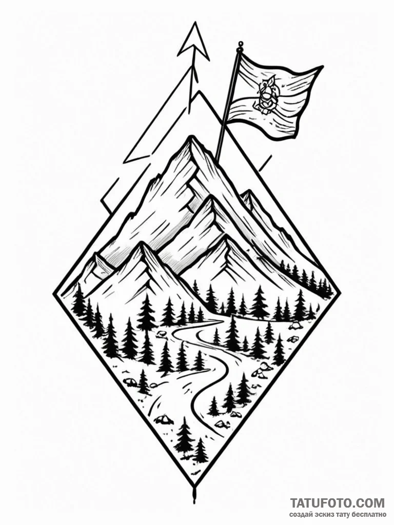 Tattoo sketch a triumphant flag waving on a d... - эскиз тату (№1752701687_0, 16.07.2025 21:34) — Tatufoto.com