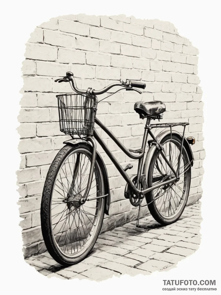 A beautifully restored vintage bicycle leanin... - эскиз тату (№1752702076_0, 16.07.2025 21:41) — Tatufoto.com