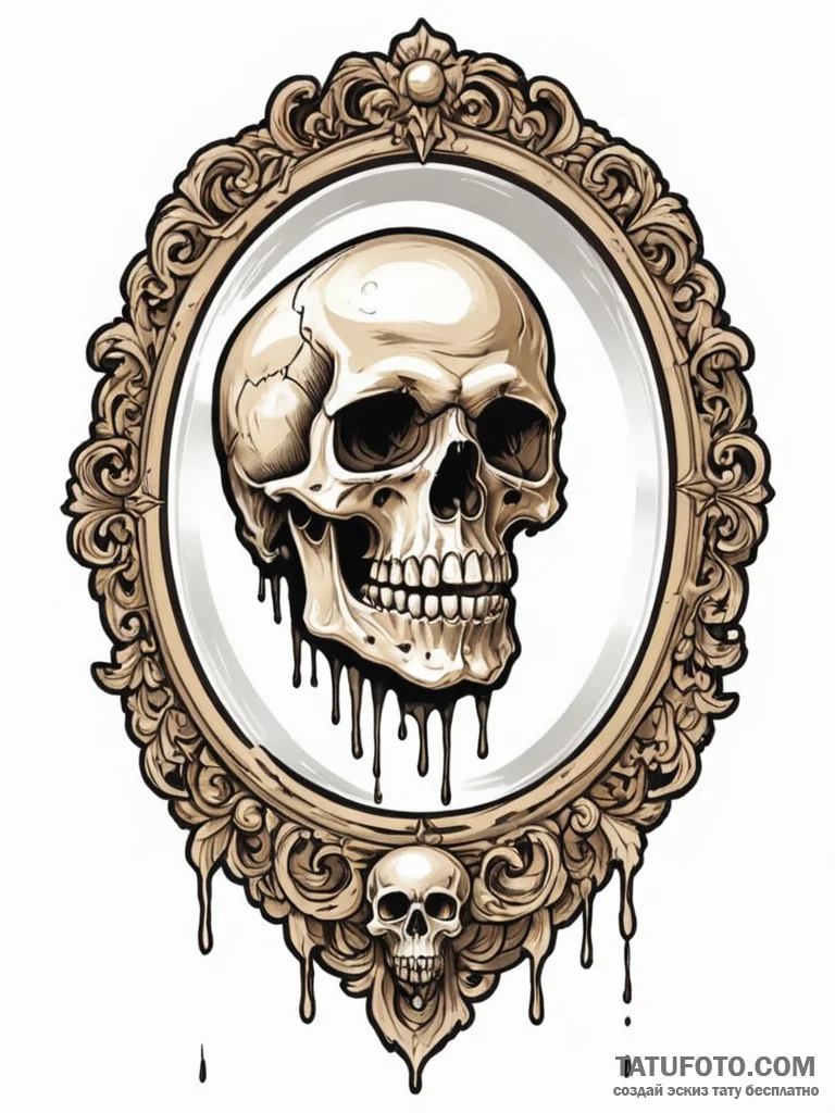 Skull in mirror, concept art for tattoo, new... - эскиз тату (№1752703484_0, 16.07.2025 22:04) — Tatufoto.com