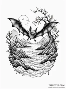 A watercolor sketch of the "bat country" scen... - эскиз тату (№1752703640_0, 16.07.2025 22:07) — Tatufoto.com